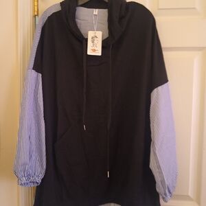 Black and Blue Striped Women's Hoodie